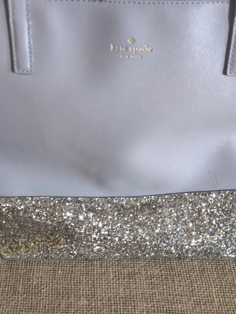 kate spade Gray Tote with Gold Glitter Base Accent